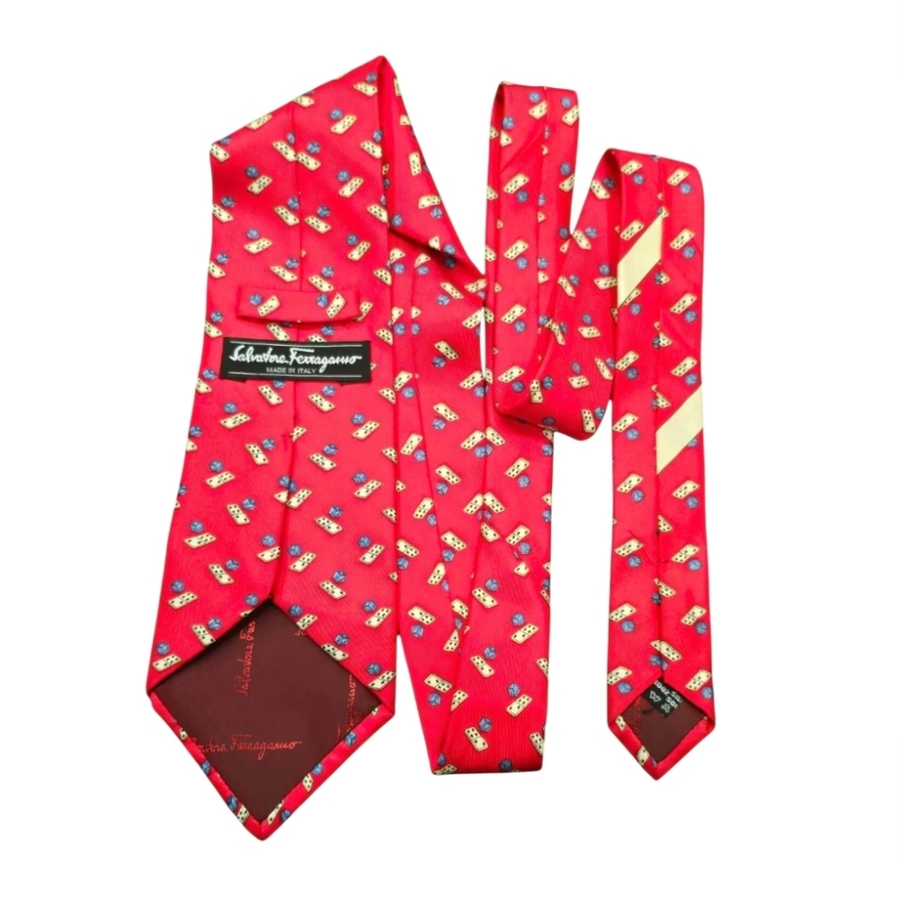 Salvatore Ferragamo Mens Designer Whimsical Dice Domino Game Motif Silk Neck Tie - Picture 2 of 7